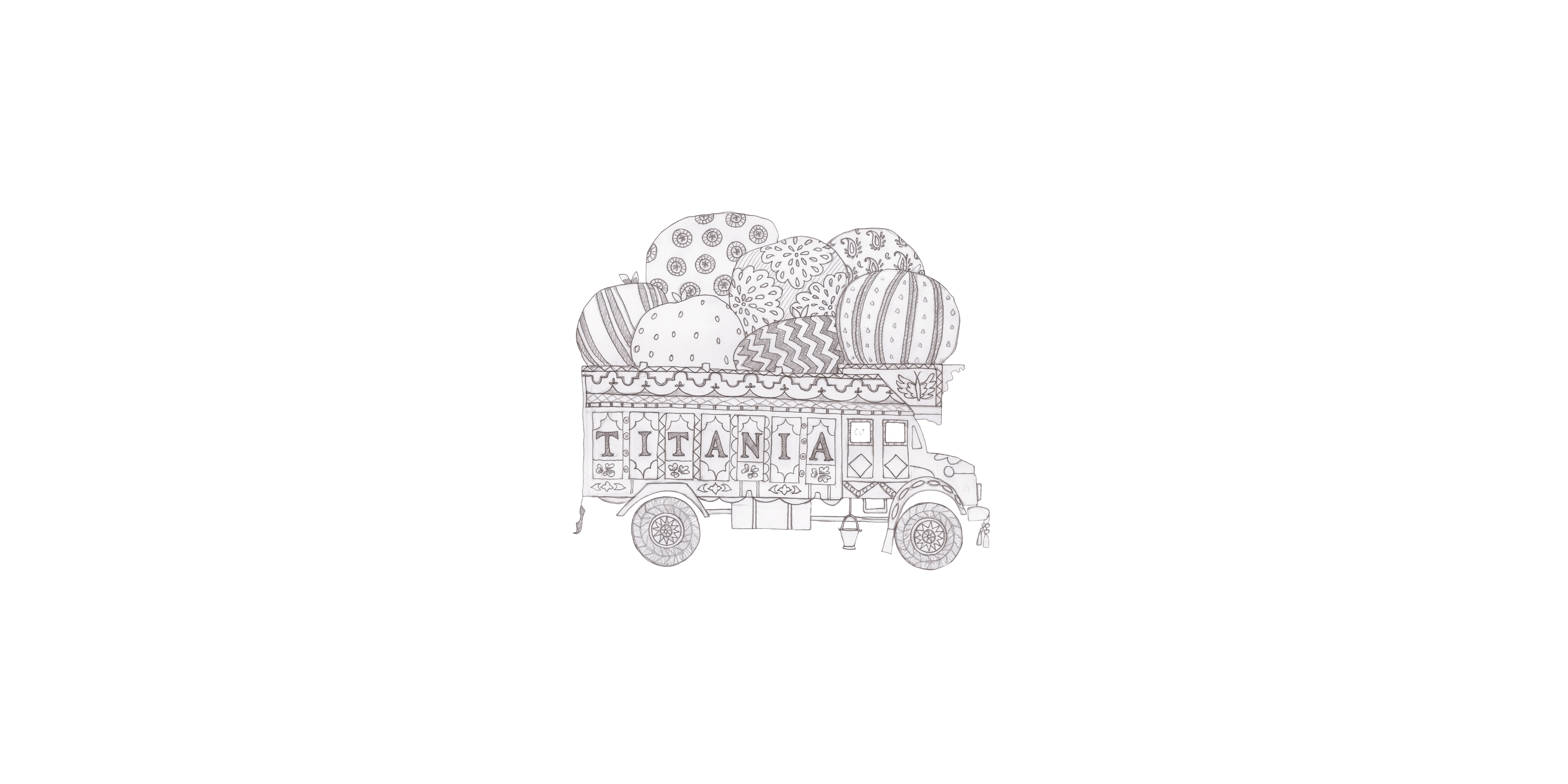 Illustration of a truck with floral patterns